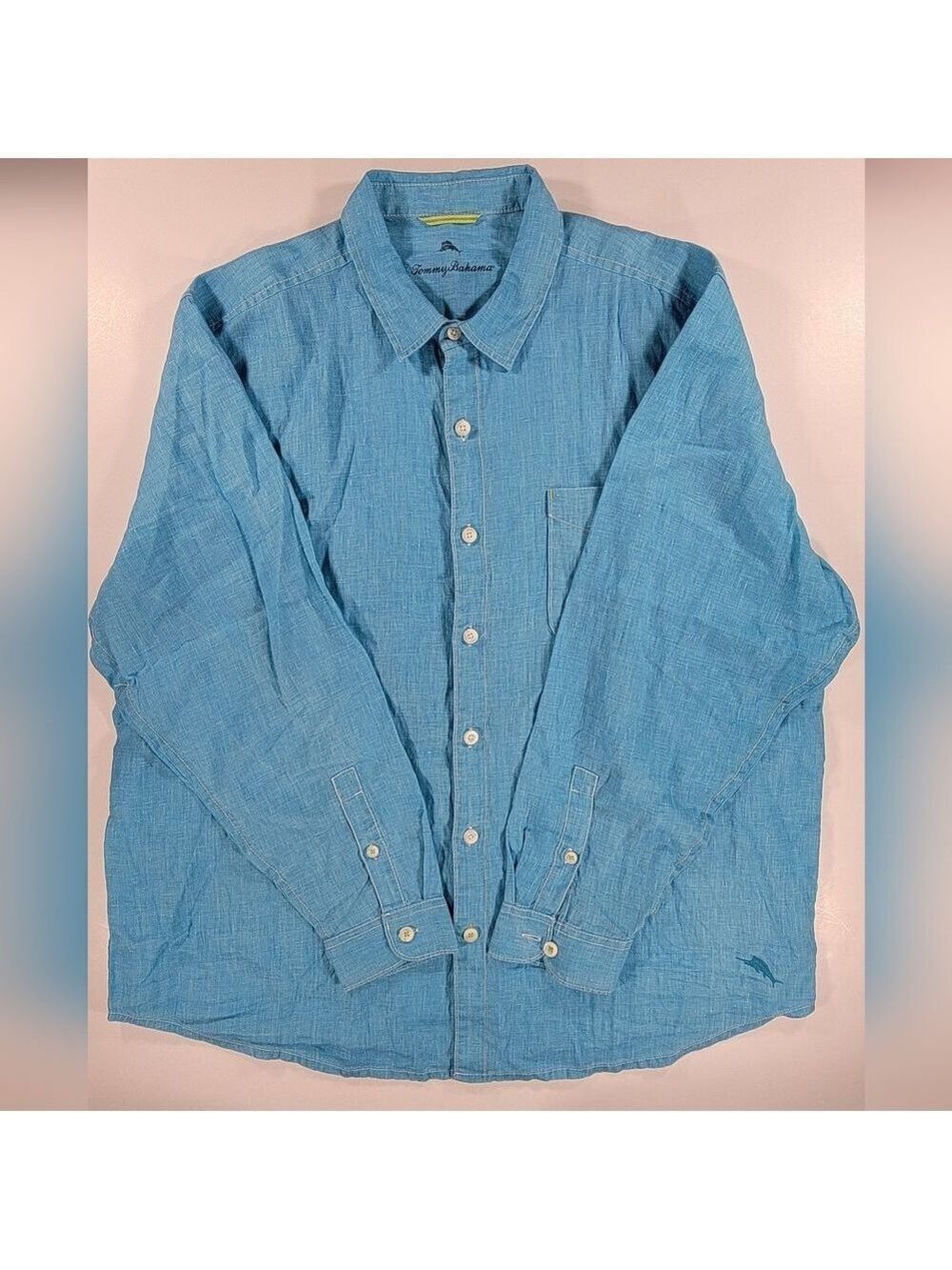 Tommy Bahama Shirt Mens XXL 2XL Blue 100% Linen Long Sleeve Button Up Casual
